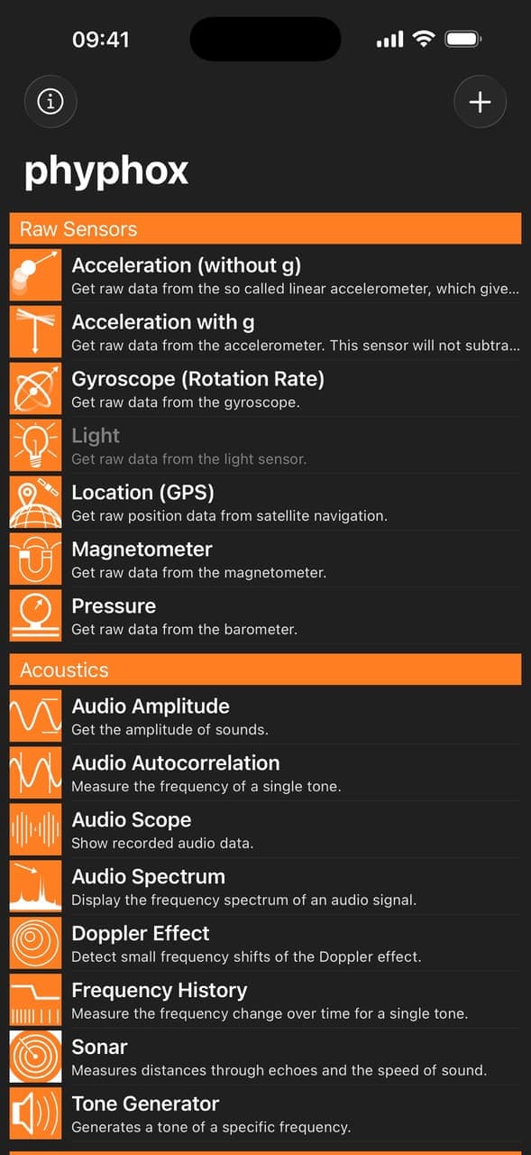phyphox screenshot 1